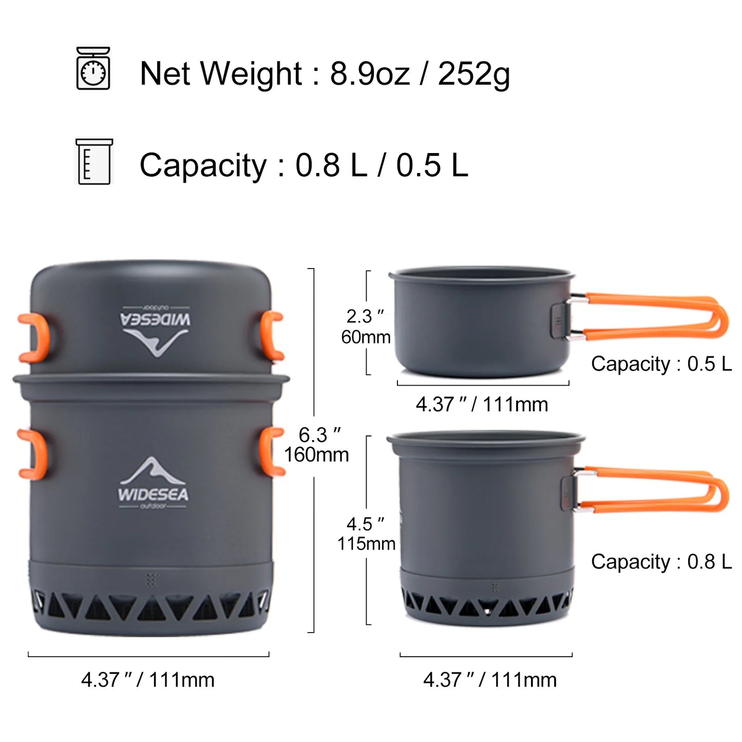 Olla 1.3l/ 2.3l y sartén para camping