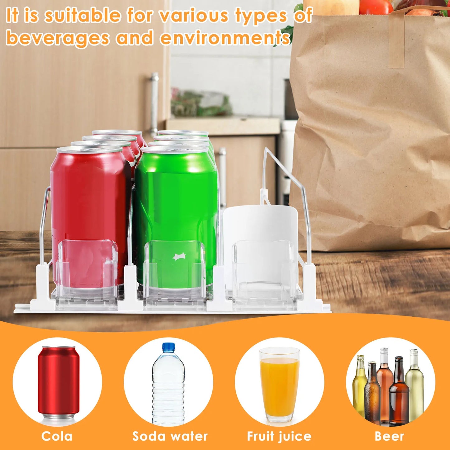 Organizador de bebidas   3 columnas para refrigerios con empuje automático Estante de almacenamiento